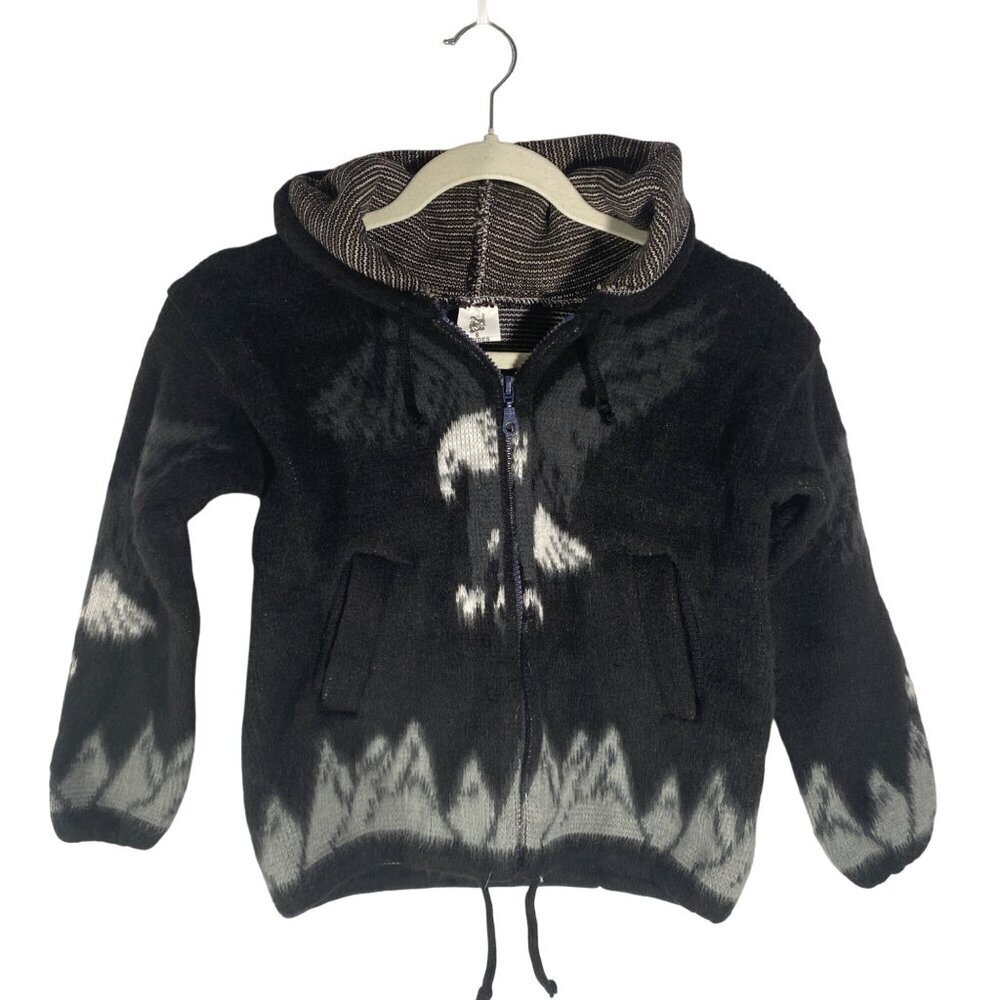 Kids Andes Artesania Wool alpaca Hooded Jacket western Size 6 eagle heavyweight